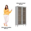 Ver imagem 6 de Cristaleira Estante Para Livros Ditália 2 Portas Vidro E-957 Cor:Cinza