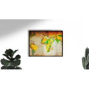Quadro  Mapa Mundi Desgastado  100x150 Borda Infinita