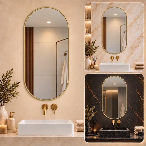 Espelho Decorativo Cápsula Borda Dourada 50x80cm Luxo Goldenx
