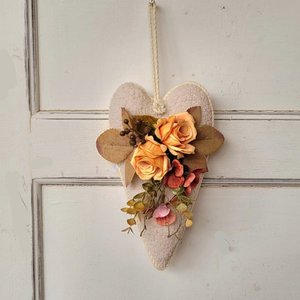 Coração Country Flores Laranja 24x15