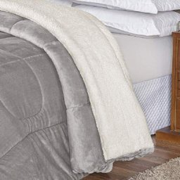 Coberdrom Noruega Sherpa + Manta Flannel 1pç Queen - Cinza - 2