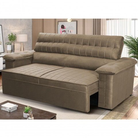 Sofá Retrátil Reclinável 2 Lugares com Molas 1,50m Quantum Suede Velut Marrom Claro - King House