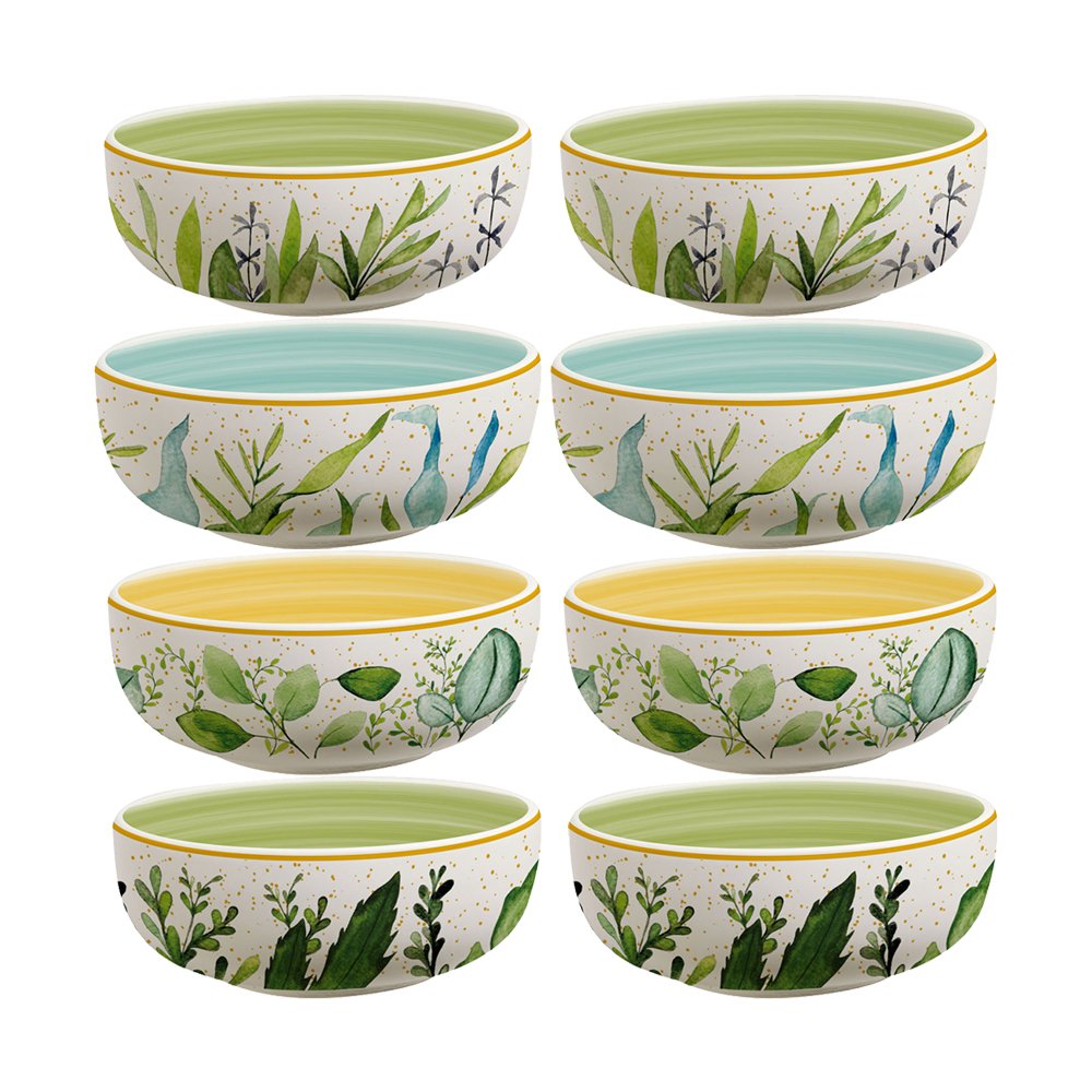 Conjunto 8 Bowl Tigela Cerâmica 623ml Siena Folhas