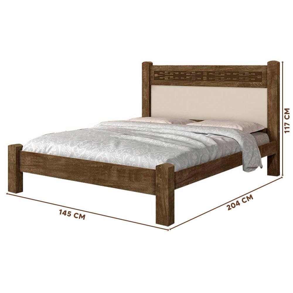 Cama Casal Rústica Reforçada Vj Móveis Castanho Off White Com Colchão Casal Hellen Pro Confort - 4