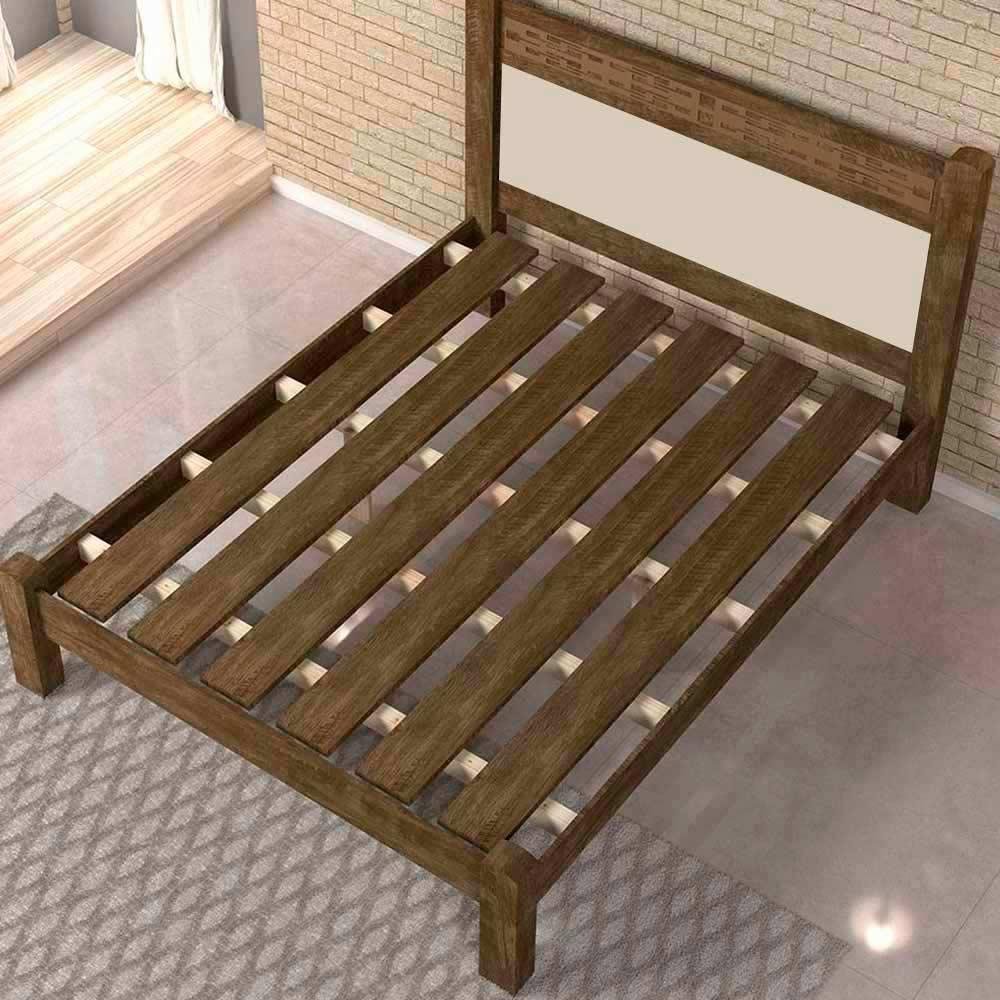 Cama Casal Rústica Reforçada Vj Móveis Castanho Off White Com Colchão Casal Hellen Pro Confort - 3