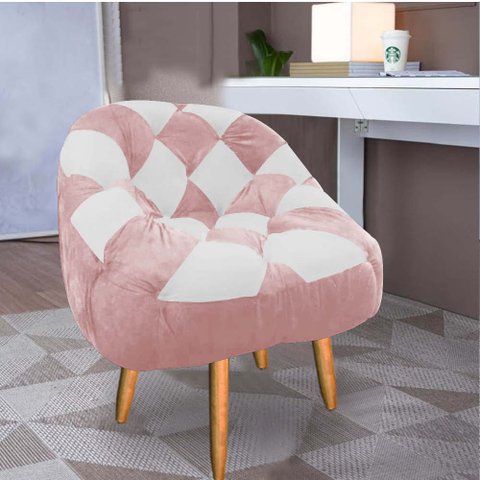 Poltrona Paloma Escritório Sala Pé Palito Suede Rosa Bebê e Suede Branco - Dominic Decor