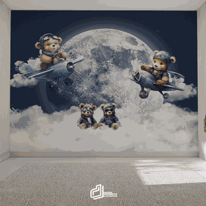 Papel de Parede Painel Ursinho Aviador Aquarelado