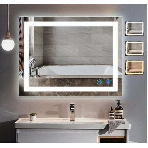 Espelho 80 X 100 Cm Led 3 Cores 6500k Banheiro com Desembaçador Desembaçante 80x100 0,80 X 1,00