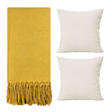 Manta para Sofá Gigante + Capas de Almofada Decorativa Cor:amarelo-bege