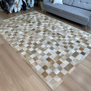Tapete de Couro Tons de Bege Médio 2,00x3,00 Quadriculado Placa 10cm