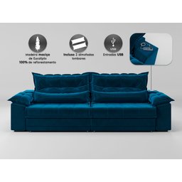 Sofá Retrátil e Reclinável com Molas Ensacadas e Carregador Usb Colosso 2,90m Veludocristal Azul - 5