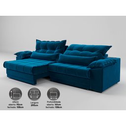 Sofá Retrátil e Reclinável com Molas Ensacadas e Carregador Usb Colosso 2,90m Veludocristal Azul - 3