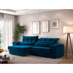 Sofá Retrátil e Reclinável com Molas Ensacadas e Carregador Usb Colosso 2,90m Veludocristal Azul - 2