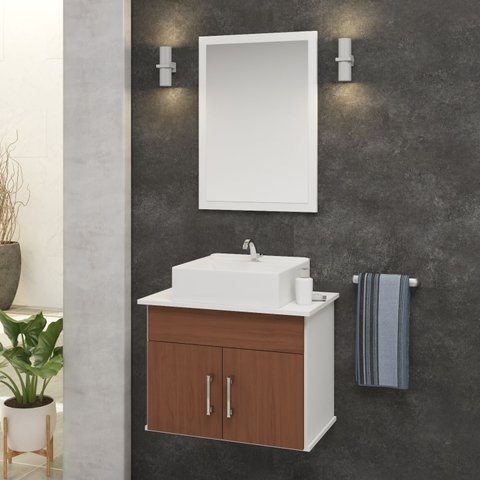 Conjunto Cairo Mdf Gabinete de Banheiro com Pia e Espelheira
