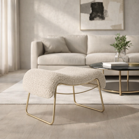 Puff Banqueta Calm Luxo Decorativo Versátil Bouclé Zahav