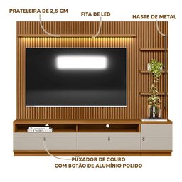 Rack com Painel Ripado Modulado para Tv até 75 Polegadas Nature Off White Ouro Preto Linea Brasil - 6