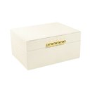 Ver imagem 1 de Caixa Decorativa em Mdf com Revestimento Off White em Pu e Metal Dourado 20x26x12,5cm