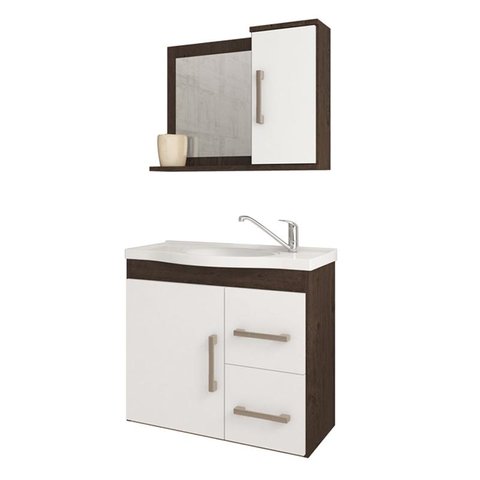 Gabinete de Banheiro com Cuba e Espelheira Vix 65cm Cafe/branco - Mgm