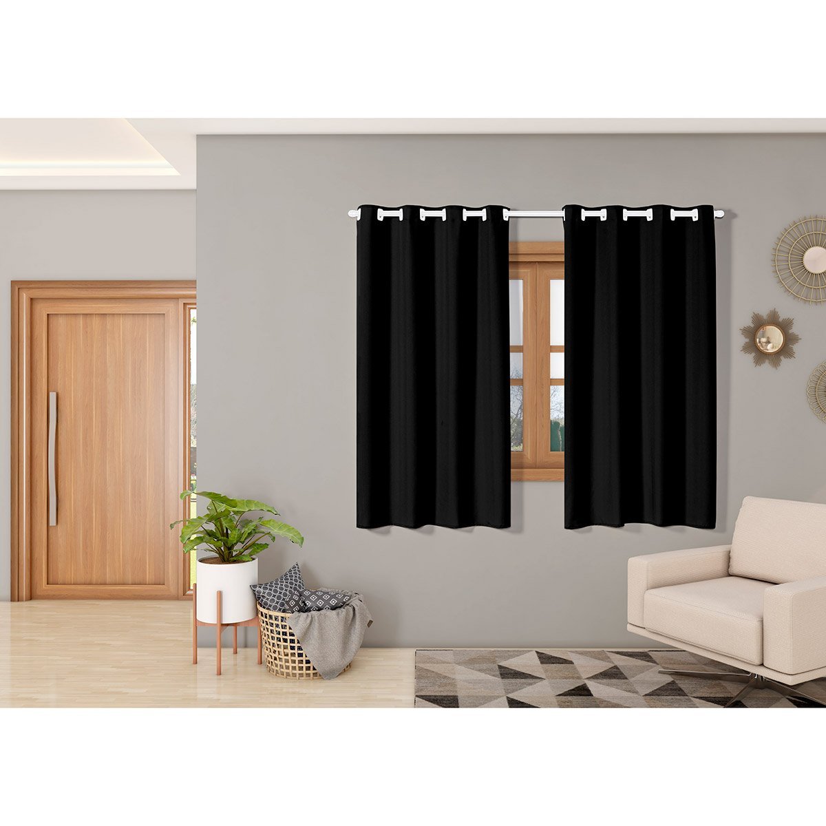 Cortina Oxford 2,20m X 1,40m Apartamento para Sala Quarto Janela Cozinha Decorativa Preto - 2