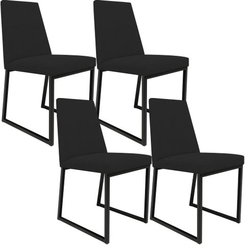 Kit 04 Cadeiras Para Sala De Jantar Base Aço Industrial Preto Dafne L02 Suede Preto - Lyam Decor