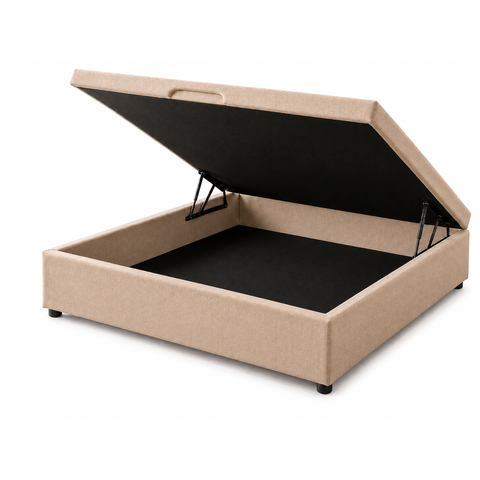 Cama Box Baíú Baú Casal com Encaixe para Colchão e Puxador Embutido:Bege