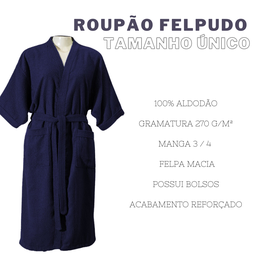 Roupão Atoalhado 100% Algodão Tamanho Unico Dianneli:Azul Marinho - 3