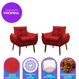 Kit 2 Poltrona Decorativa Sala de Estar Escritório Quarto Prime Cor: Vermelha - 5