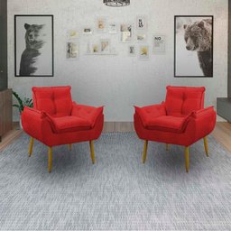 Kit 2 Poltrona Decorativa Sala de Estar Escritório Quarto Prime Cor: Vermelha - 4