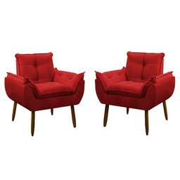 Kit 2 Poltrona Decorativa Sala de Estar Escritório Quarto Prime Cor: Vermelha - 1