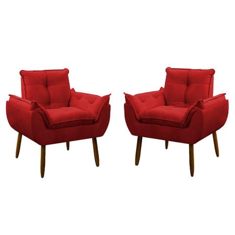 Kit 2 Poltrona Decorativa Sala de Estar Escritório Quarto Prime Cor: Vermelha