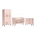 Ver imagem 3 de Conjunto Infantil Retrô Rosa Orion: Berço Orion Mini Cama + Guarda-roupa Orion + Cômoda Orion