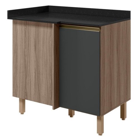 Balcão Canto Reto com Tampo 1 Porta MDF 89 cm Kali 1222722 Carvalho Toq Chumbo Nicioli