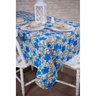 Toalha de Mesa Retangular em Tecido Jacquard Estampado Hibisco Azul Fundo Branco 1,40m X 1,40m - 1