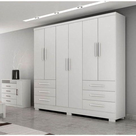 Guarda Roupa Solteiro com Pés 6 Portas 6 Gavetas - Encant-branco - Móveis Novo Horizonte