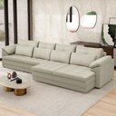 Ver imagem 3 de Sofá Retrátil para Sala de Estar 6 Lugares 414cm Riza S03 Couro Bege Pérola - Lyam Decor
