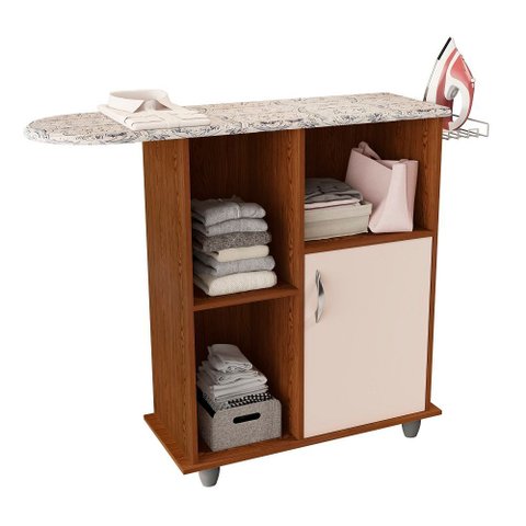 Tábua de Passar com Armário Organizador Miami Qualitare:freijo Baunilha