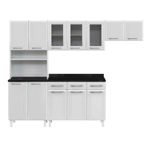 Armário de Cozinha Modulada Compacta de Aço 245cm com Balcão Multimóveis Cr20528 Branco