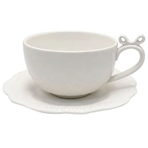 Jogo de 4 Xicaras com Pires para Cha 200ml Lacet Porcelana Mesa Romantica Full Fit