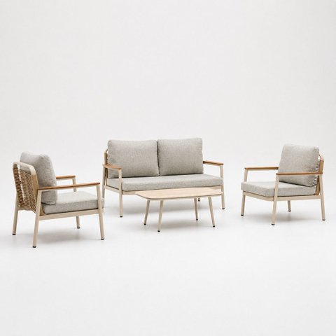 Conjunto Sofa Area Externa Corda Nautica Aluminio Luma Bege