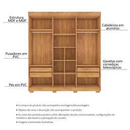 Guarda Roupa Casal 6 Portas 4 Gavetas Porto Bello Plus Cedro Areia - Saga Decor - 3