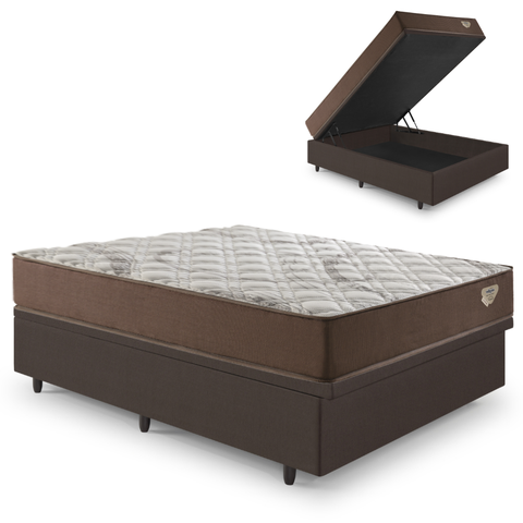 Cama Box com Baú 138x188 com Colchão Casal Relax Adorabile Molas Ensacadas Ecoflex Courino Linho