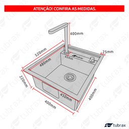 Pia Cuba de Cozinha Gourmet 52x45 com Torneira Retrátil Telescópica em Aço Inox 304 Tubrax - 8