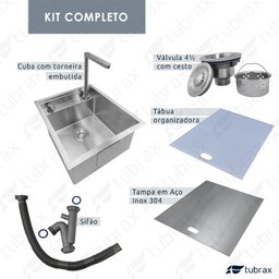 Pia Cuba de Cozinha Gourmet 52x45 com Torneira Retrátil Telescópica em Aço Inox 304 Tubrax - 4