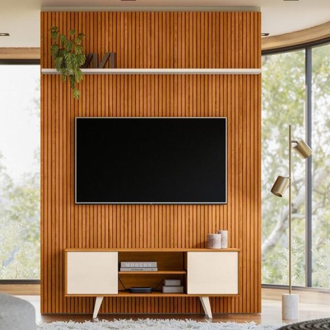 Conjunto New Horizonte Painel com Prateleira Aparador Rack Cinamomo/off-white