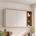 Ver imagem 5 de Armário Aéreo Nicho Decorativo 2 Portas Prateleira em Vidro MDF Spot Led Jequitibá/Gris Fosco G77 - 