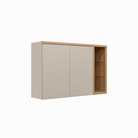 Armário Aéreo Nicho Decorativo 2 Portas Prateleira em Vidro MDF Spot Led Jequitibá/Gris Fosco G77 - 