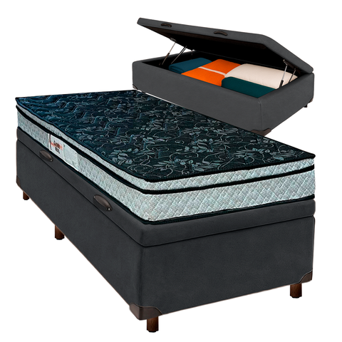 Conjunto Cama Box Bau Blindado Solteiro + Colchão D28 Conforto Paropas