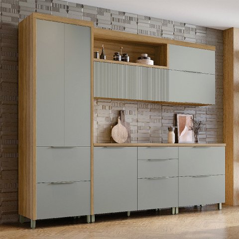 Cozinha Modulada 5 Peças 7 Portas 6 Gavetas Ripado Marquesa 100 Mdf
