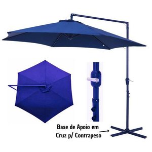 Ombrelone Suspenso Jardim, Praia e Piscina, Guarda Sol Cobertura 3m Poliester Bel Veneza Azul com Ba