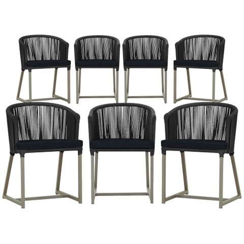 7 Cadeiras de Jantar Área Noronha em Alumínio com Pintura Fendi Corda Náutica Estofado 12 Trama Orig